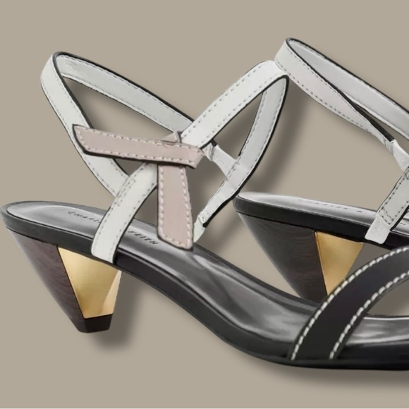 NWOT Charles & Keith Black & White Colorblock Bow-Detail Wooden Cone Heels Sz 11 - Picture 3 of 16